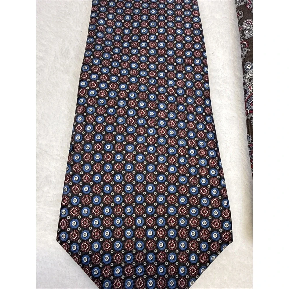 Christian Dior Silk Tie Lot 2 Paisley Geometric Italy Fabric Classic Designer